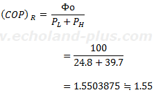 （COP)R＝Φo / PL＋PHの式に数値代入