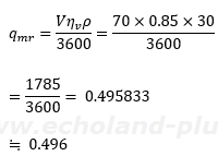 密度を用いた冷媒循環量を求める式に数値代入