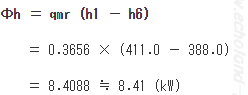 液ガス熱交換器の交換熱量をΦhをもう一方（の式）で計算して求める。