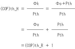 理論冷凍サイクル成績係数 (COP)<sub>th_H</sub>の式3